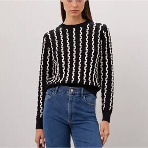 Jason Wu Black White Oversized Cable Knit Sweater MEDIUM Crew Soft Designer $380